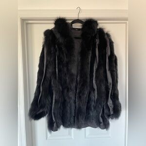 Linda Richards Luxury, 
Fox fur with silk shell hooded reversible coat.